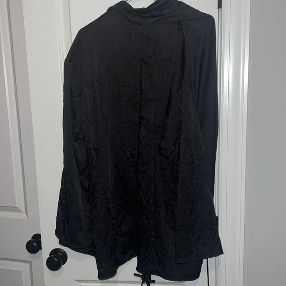 Zara NWT Medium Large Crinkle Kimono Mini Robe Sleepwear Wrap Pajama Black - Picture 3 of 11